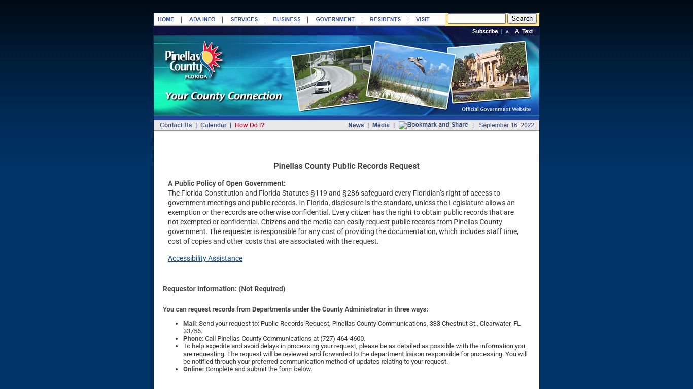 Pinellas County Florida - Public Records Request form
